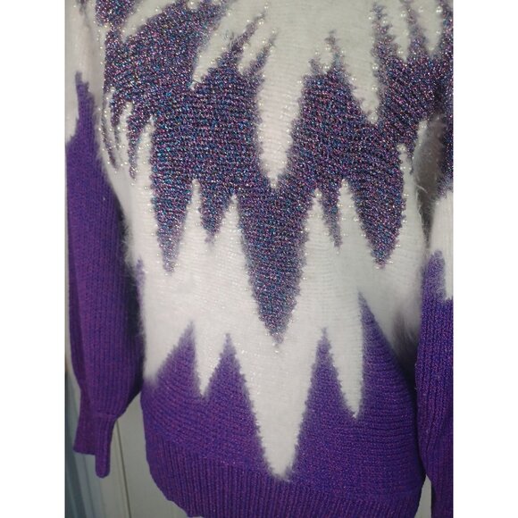Vintage 80s Hollywood Luxury Purple Metallic White Angora Pearls Sweater M - Picture 16 of 16
